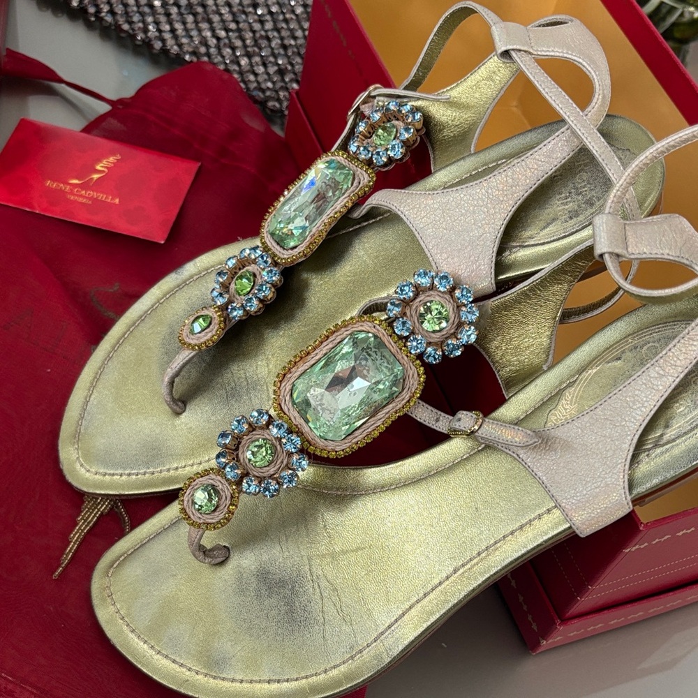 Rene Caovilla Green and Blue Embellished Sandals - Picture 5 of 6
